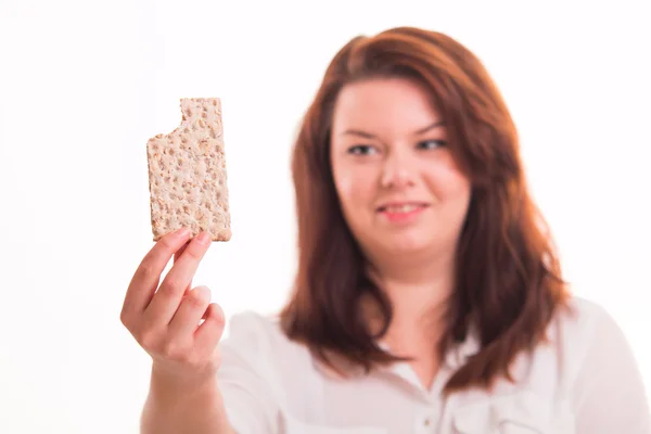 Lány, alacsony caloried kenyér — Stock Fotó