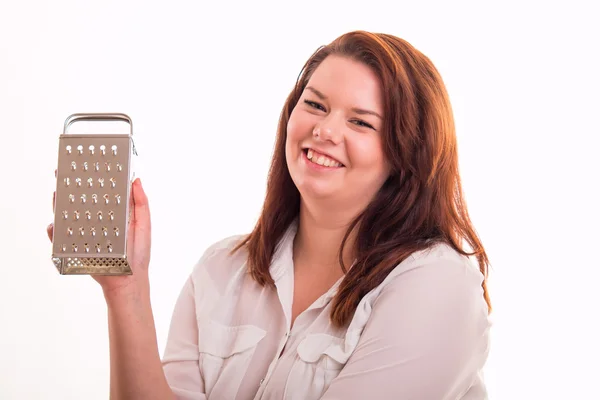 Vrouw met keuken rasp — Stockfoto