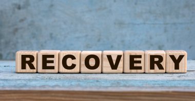 Kaktüslü gri arka plandaki küplerle ilgili bir kelime. İş konsepti.