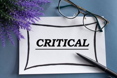 CRITICAL - beyaz bir sayfa üzerinde kelime gözlük, kalem ve lavanta arka planı karşı. İş konsepti