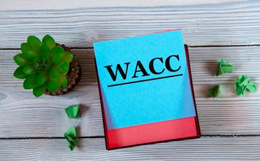 WACC - ahşap zemin üzerinde buruşmuş kağıt ve kaktüsle mavi bir kağıtta kısaltma