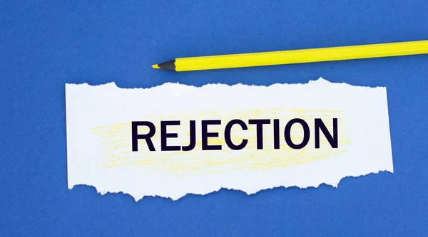 Rejection Word Torn White Paper Blue Background Info Concept — Stock Photo, Image