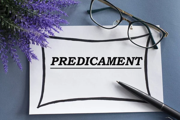 Predicament Word White Sheet Background Glasses Pens Lavender Business Concept — Stock Photo, Image