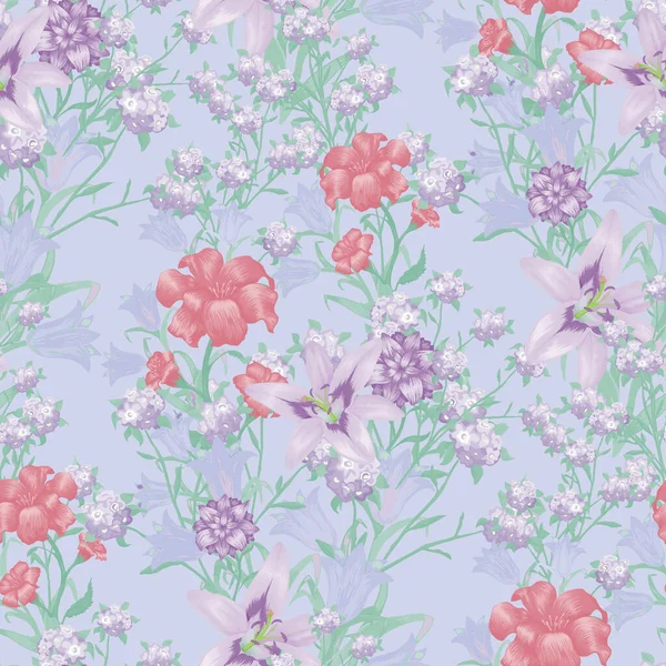 Floral Wallpaper Big Flowers Безшовні Зразки Лілі Блюбел Мей Лілі — стоковий вектор