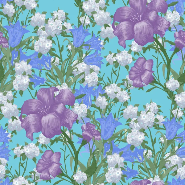 Floral Wallpaper Mit Großen Blumen Nahtloses Muster Mit Fuchsia Bluebell Stockillustration