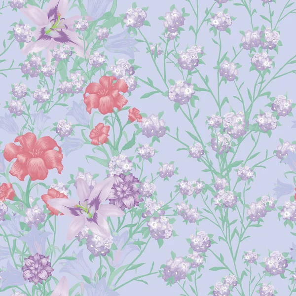 Floral Wallpaper Mit Großen Blumen Nahtloses Muster Mit Lilie Bluebell — Stockvektor