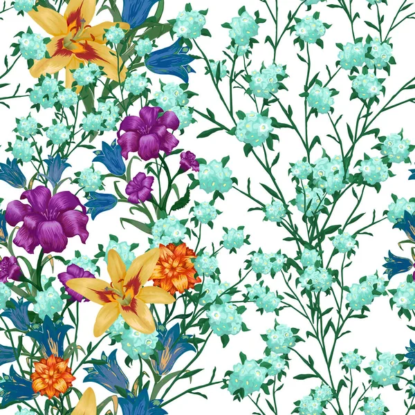 Floral Wallpaper Μεγάλα Λουλούδια Μοτίβο Χωρίς Ραφή Lily Bluebell Και — Διανυσματικό Αρχείο