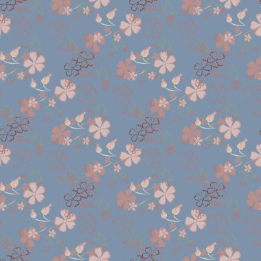 Çiçeksiz desenli narin çiçekler. Baskı, tekstil, keten, duvar kağıdı için büyük elementler. Ambalaj kağıdı için güzel bir model. Vektör Vahşi Çiçekler. Renkli Modern Uyum.