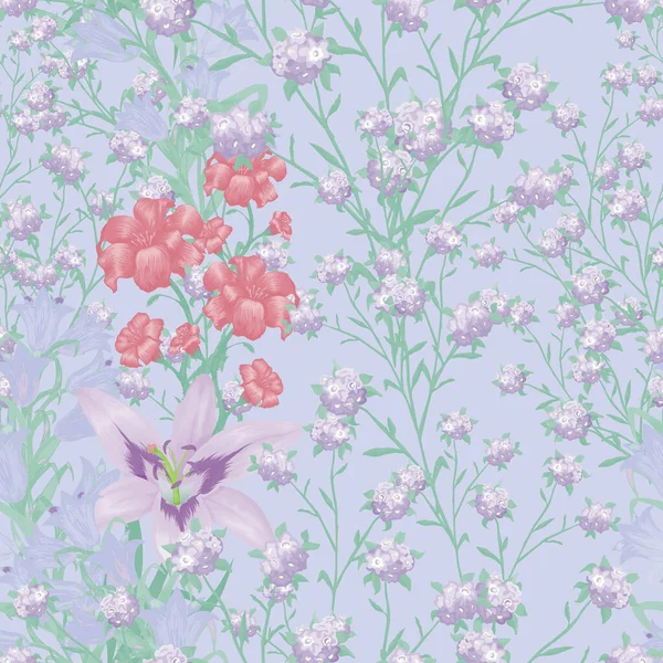 Floral Wallpaper Mit Großen Blumen Nahtloses Muster Mit Lilie Bluebell Stockvektor
