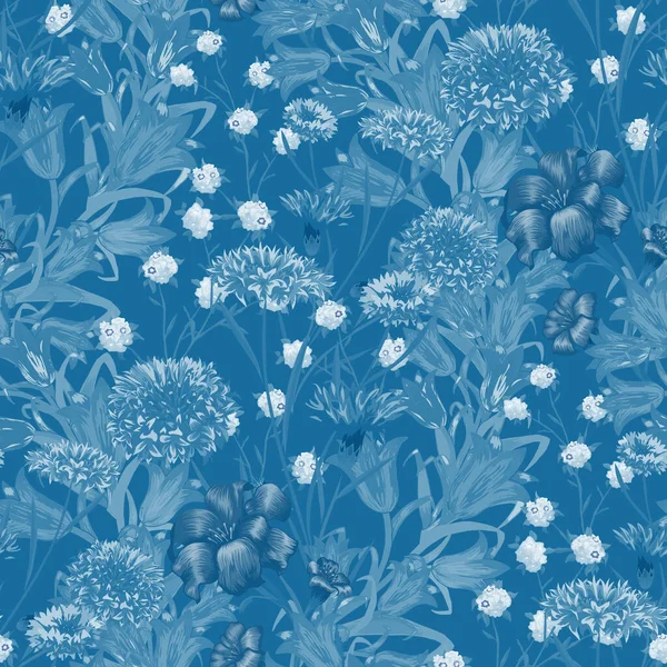 Floral Wallpaper Mit Großen Blumen Nahtloses Muster Mit Gänseblümchen Blumen lizenzfreie Stockillustrationen