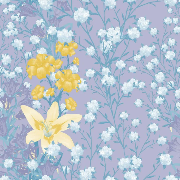 Floral Wallpaper Mit Großen Blumen Nahtloses Muster Mit Lilie Bluebell Vektorgrafiken