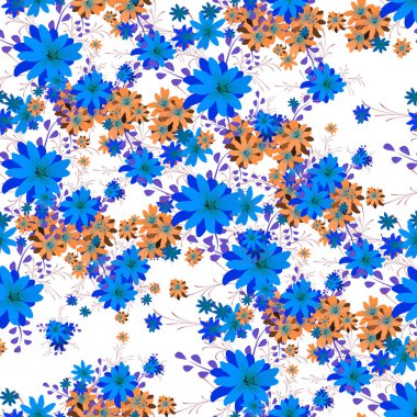 Daisy Flowers 'la kusursuz desen. Yazdırma, Tekstil, Çarşaf, Kumaş İçin Parlak Doku. Ambalaj kağıdı için güzel bir model. Vektör Vahşi Çiçekler. Sonsuz doku. Retro Biçiminde Renkli Uyum.