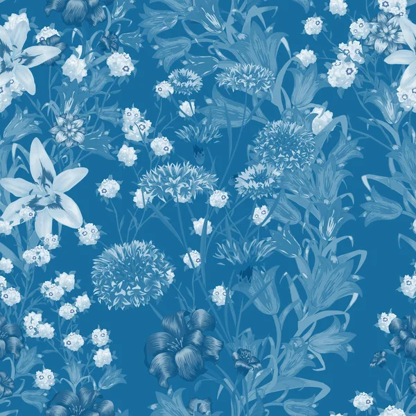 Floral Wallpaper Mit Großen Blumen Nahtlose Muster Mit Daisy Flowers — Stockvektor
