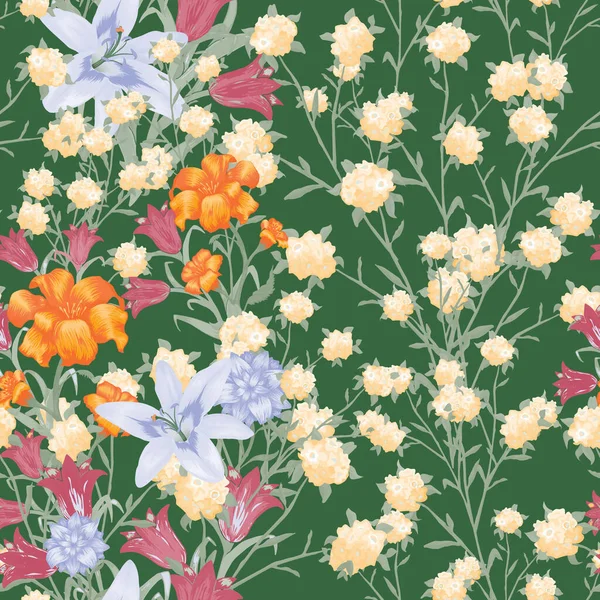 Floral Wallpaper Mit Großen Blumen Nahtloses Muster Mit Lilie Bluebell Stockillustration