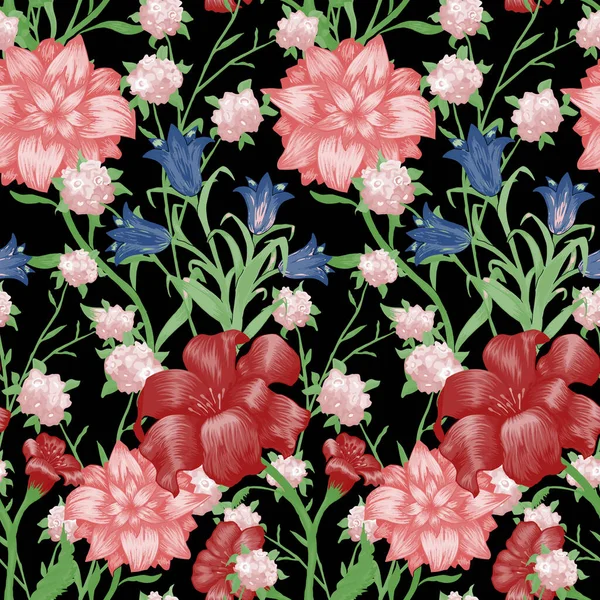 Bloemenbehang Met Grote Bloemen Naadloos Patroon Met Fuchsia Bluebell May — Stockvector