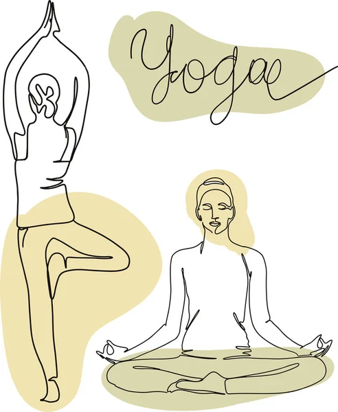 Linie umění silueta jóga představuje ručně kreslené ilustrace — Stockový vektor
