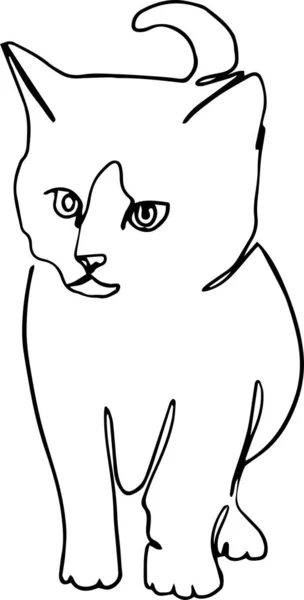 Мистецтво чорної лінії Ілюстрація щаслива кошеня моноліна — стоковий вектор