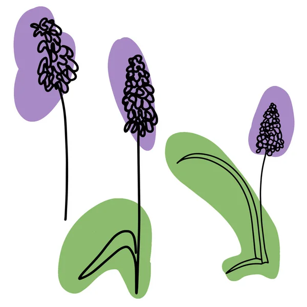 Schöne handgezeichnete Linie Kunst Monolin Blumen — Stockvektor