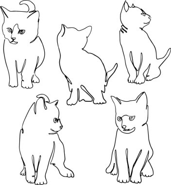 Çizgi sanatı tasviri mutlu kedi yavrusu set monoline