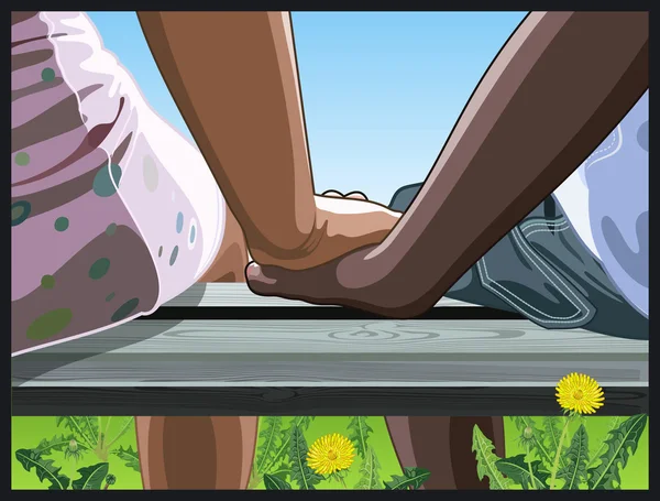 Genç çift el ele tutuşuyor.