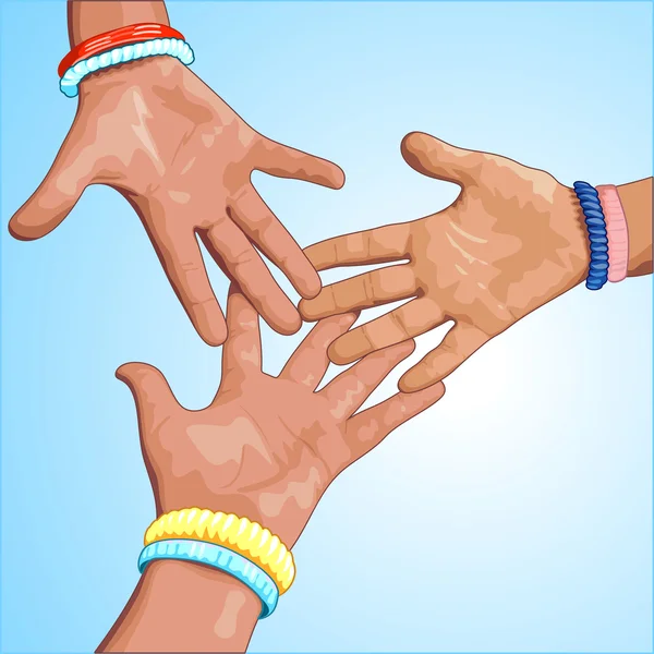 Mavi bir arka plan üzerinde üç el.