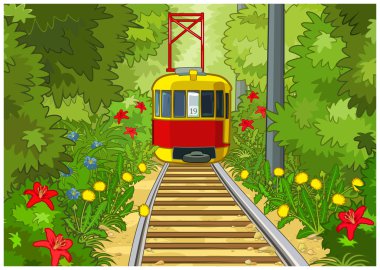 Parkta tramvay.