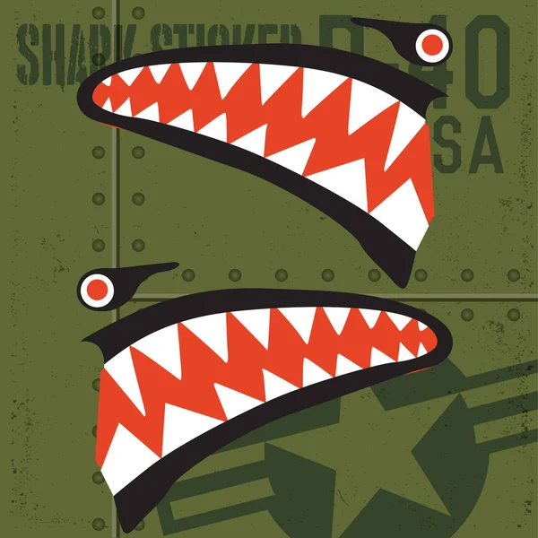 Flying Tigers Warhawk Tiburón Boca Adhesivo Rojo Vinilo Verde Vector — Archivo Imágenes Vectoriales