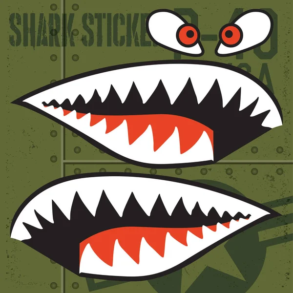 날으는 호랑이 Usa Shark Mouth Red Sticker Vinyl Green Vector — 스톡 벡터