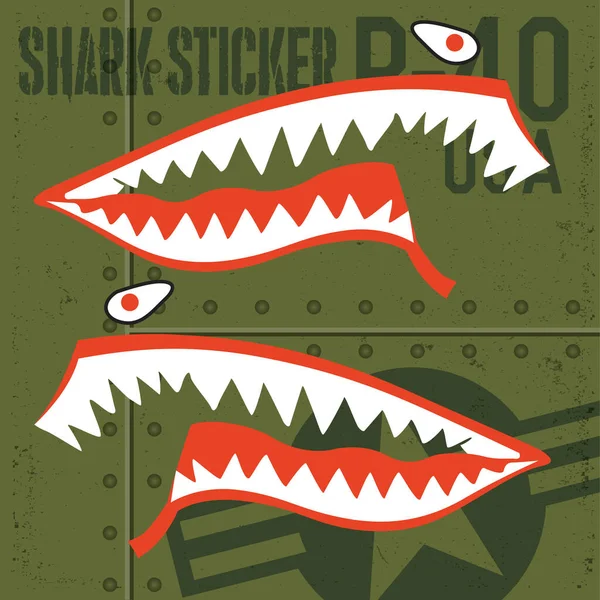 Flying Tigers Warhawk Usa Shark Mouth Red Sticker Vinyl Πράσινο — Διανυσματικό Αρχείο