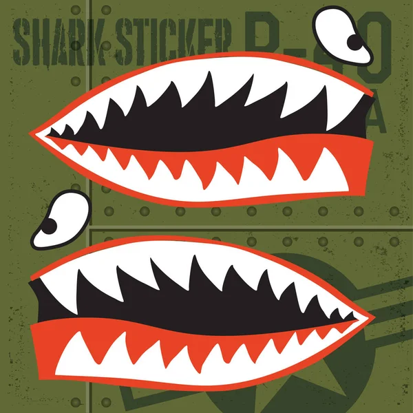 날으는 호랑이 Usa Shark Mouth Red Sticker Vinyl Green Vector — 스톡 벡터