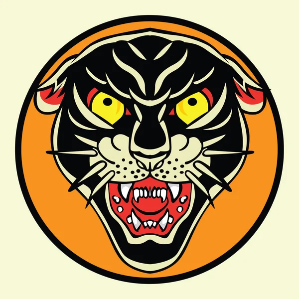 Tigre Negro Tigre Old Scholl Tatuaje Vintgae Vector Ilustración — Archivo Imágenes Vectoriales