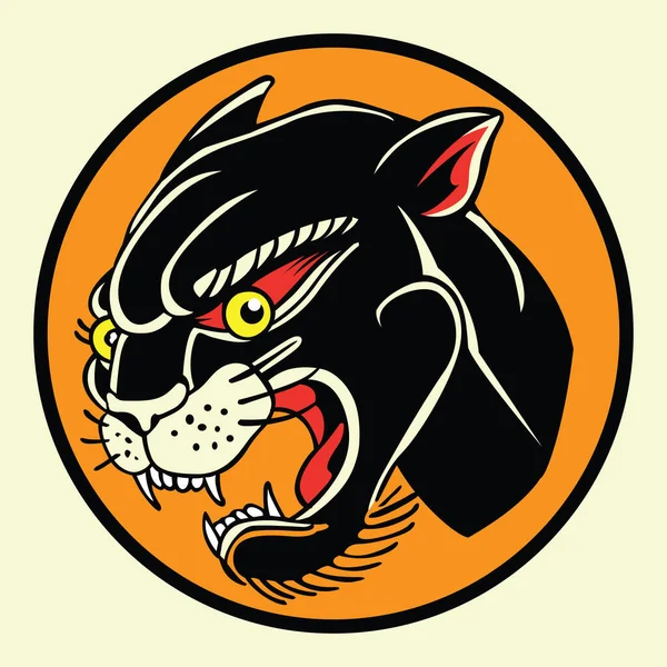 Tygrys Czarny Tygrys Stary Scholl Tatuaż Vintgae Wektor Ilustracja — Wektor stockowy