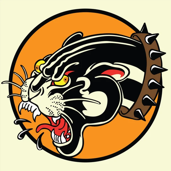 Tiger Black Tiger Old Scholl Tatuering Vintgae Vektor Illustration — Stock vektor