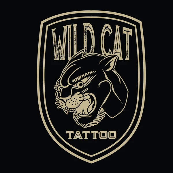 Tiger Black Tiger Old Scholl Tatuering Vintgae Vektor Illustration — Stock vektor