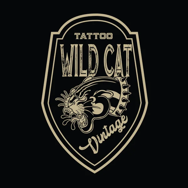 Tiger Black Tiger Old Scholl Tatuering Vintgae Vektor Illustration — Stock vektor