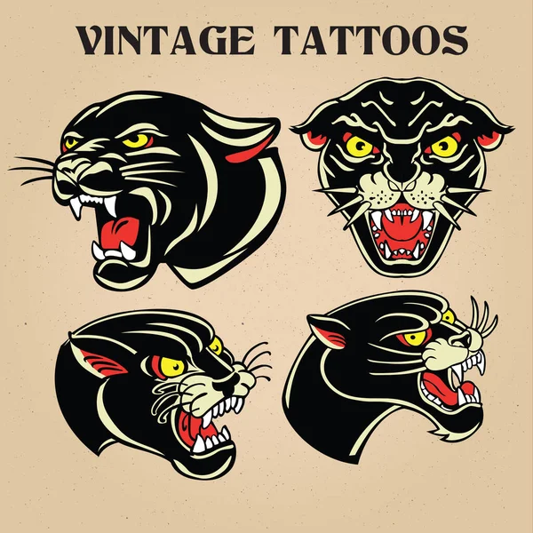 Tigre Negro Tigre Old Scholl Tatuaje Vintgae Vector Ilustración — Vector de stock