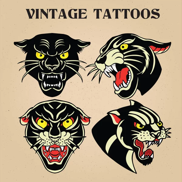 Tigre Noir Tigre Vieux Scholl Tatouage Vintgae Illustration Vectorielle — Image vectorielle