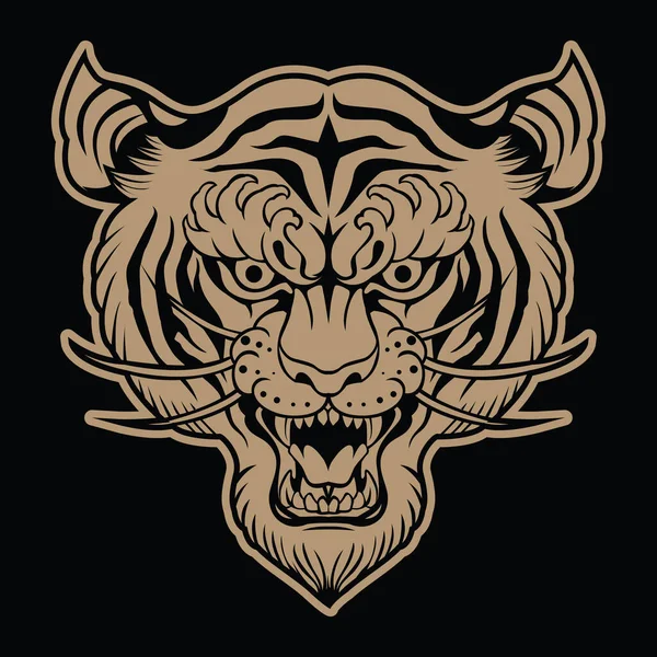 Tiger Angry Tiger Wajah Harimau Kepala Raja Tato Harimau Vektor - Stok Vektor