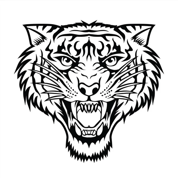 Tigre Com Raiva Tigre Cara Tigre Cabeça Rei Tigre Tatuagem —  Vetores de Stock