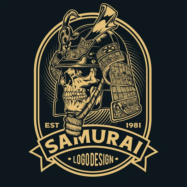 Samurai Guerriero Teschio Cavaliere Vintage Giapponese Vettore Illustrazione — Vettoriale Stock