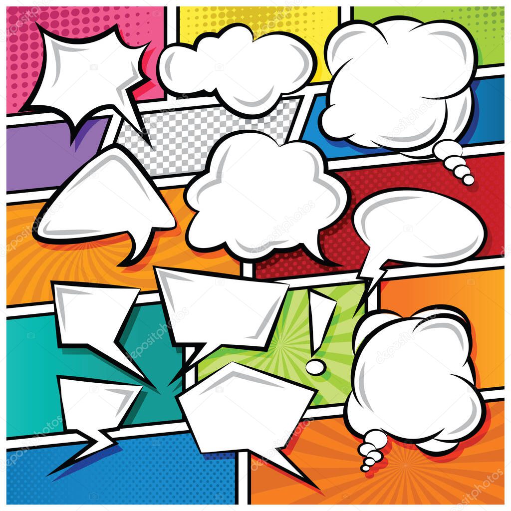 Comic Speech Bubbles Icons Collection color background Vector illustration