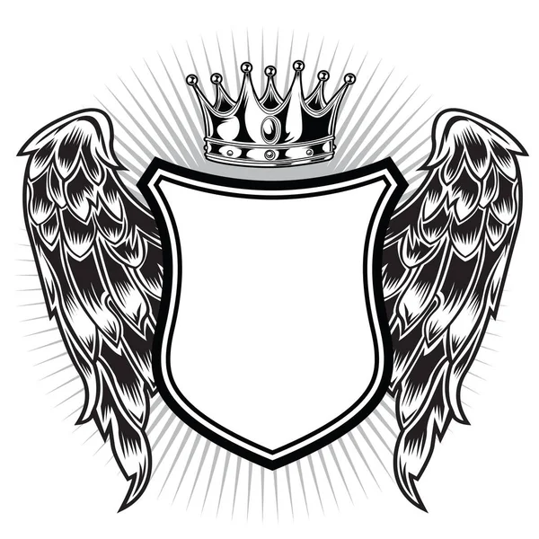Coroa Escudo Com Asas Vintage Vector Ilustração — Vetor de Stock