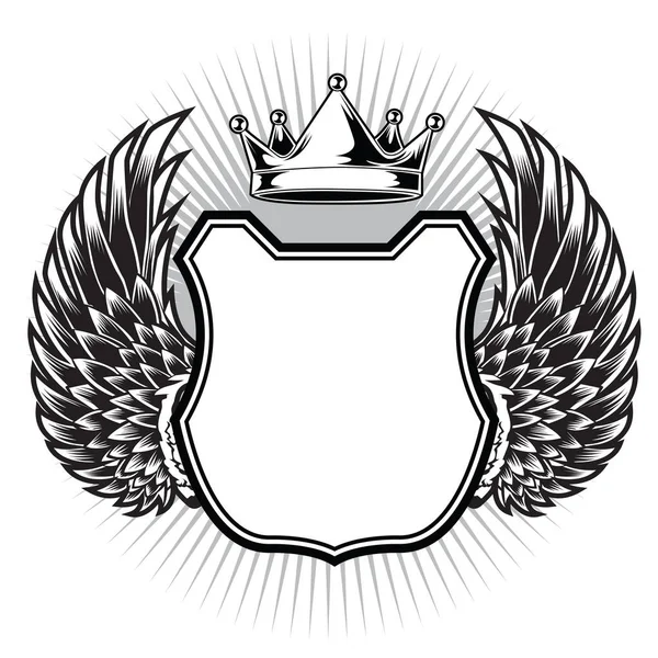 Crown Shield Wings Vintage Vector Illustration — 스톡 벡터