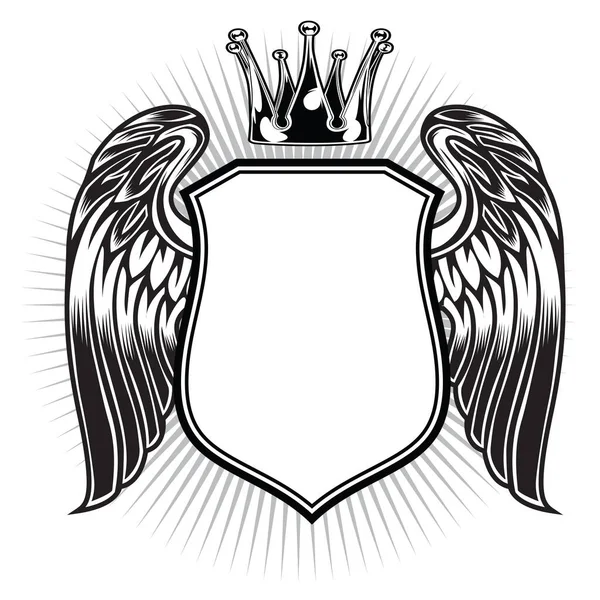 Коронний Щит Крилами Вінтажні Векторні Ілюстрації — стоковий вектор