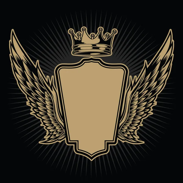Wings Vintage Illüstrasyonlu Crown Shield — Stok Vektör