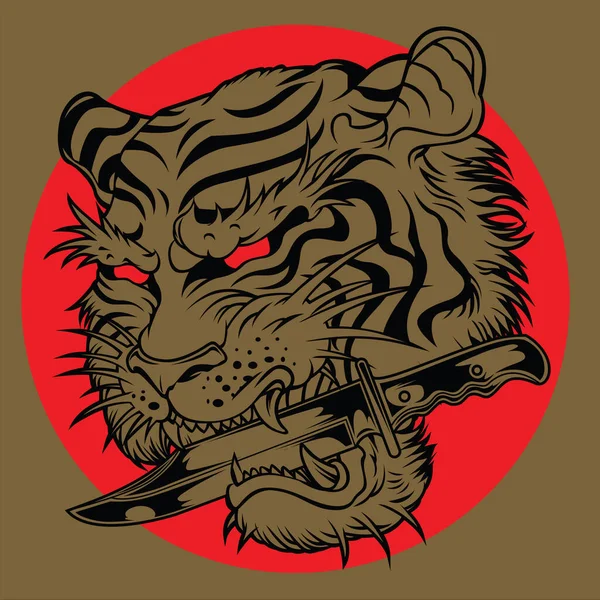 Иллюстрация Вектора Татуировки Голове Тигра Сердитого Тигра — стоковый вектор