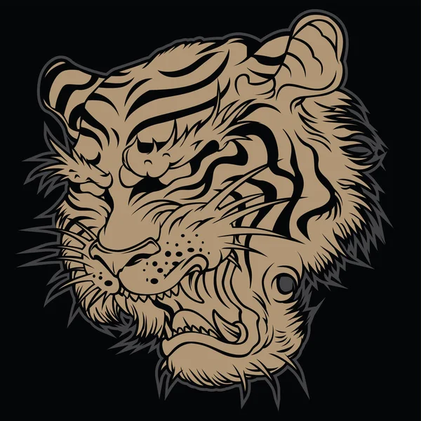 Tigre Enojado Tigre Cara Tigre Cuchillo Cabeza Tigre Tatuaje Vector — Vector de stock