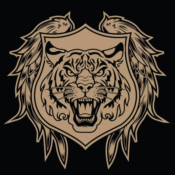 Tygrys Zły Tygrys Twarz Tygrys Nóż Głowa Tygrys Tatuaż Wektor — Wektor stockowy