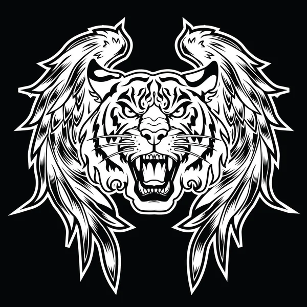 Tygrys Zły Tygrys Twarz Tygrys Nóż Głowa Tygrys Tatuaż Wektor — Wektor stockowy