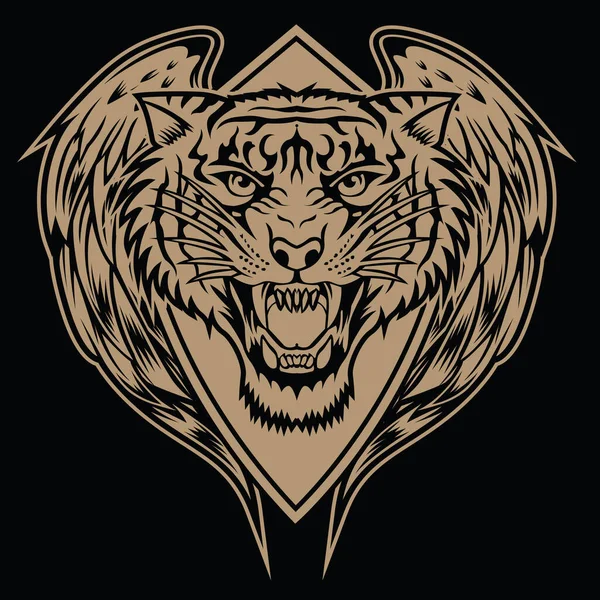 Tigre Enojado Tigre Cara Tigre Cuchillo Cabeza Tigre Tatuaje Vector — Vector de stock